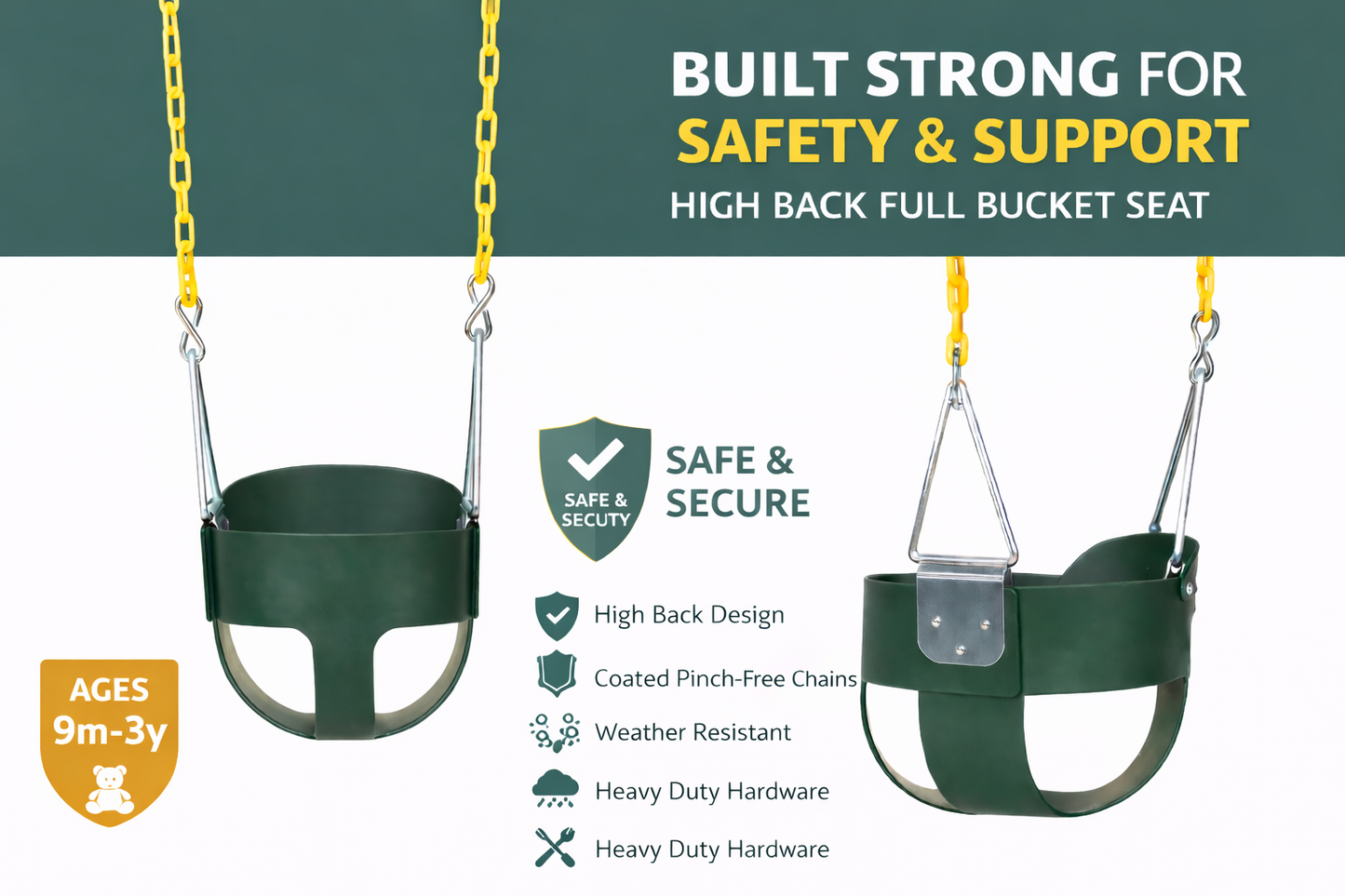 LittleLift Heavy-Duty High Back Full Bucket Toddler Swing Seat