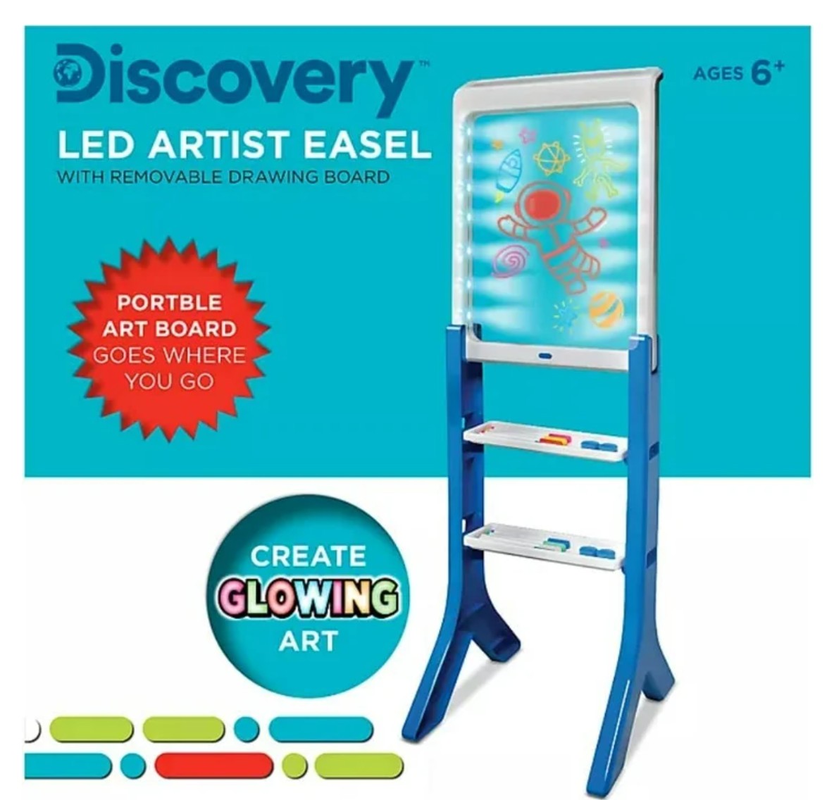 LED Artist Easel with Removable Glow-in-the-Dark Portable Tablet